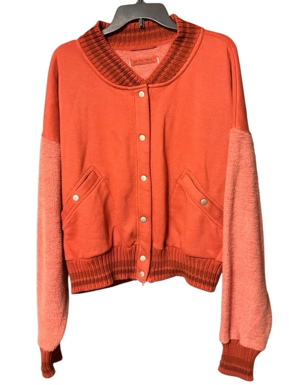 Free People We The Free Hollaback Jacket Large Spiced Brandy Sherpa Snap Bomber